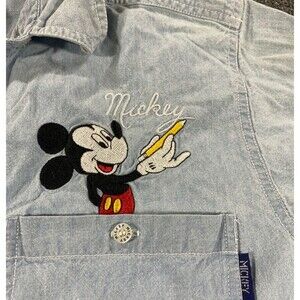 Disney Jerry Leigh Womens Small Blue Denim Button Up Long Sleeve Shirt Mickey